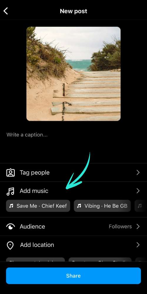 how to add a song to instagram post